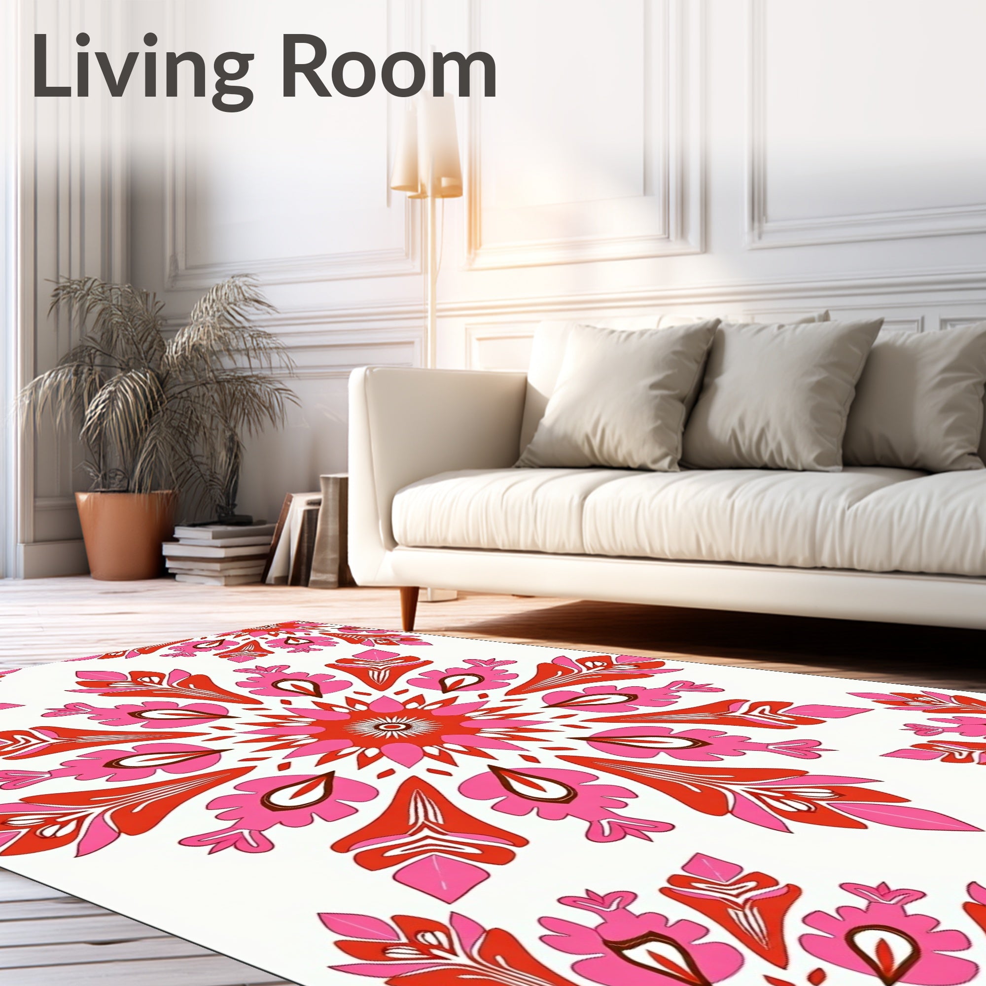 Dynamic Red Pink Floral Medallion Design Rug