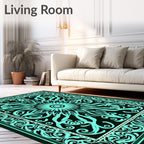 Ornate Teal Sunburst Pattern Design Rug