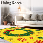 Festive Christmas Wreath Red Bow Snowflakes Rug