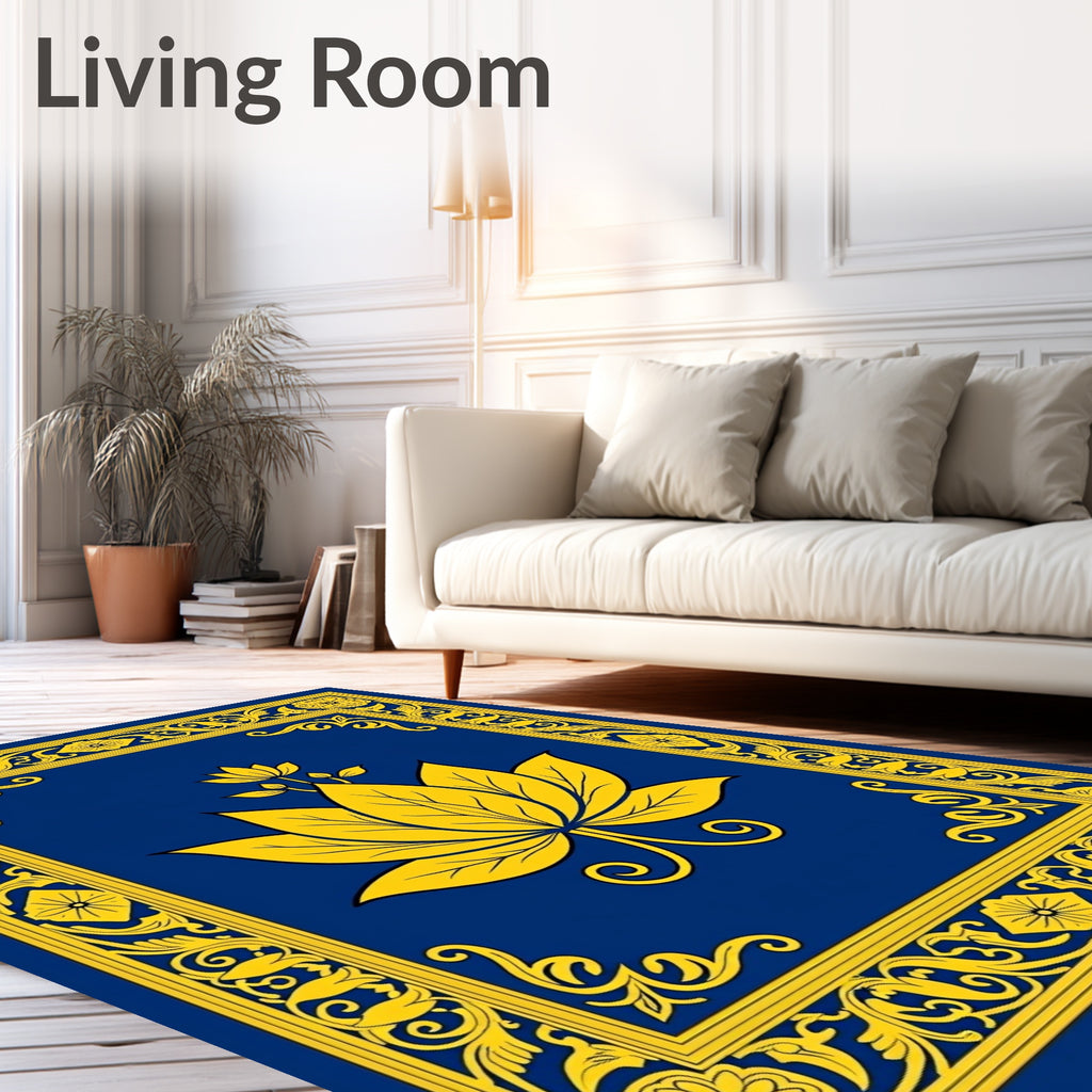 Royal Blue Gold Floral Lotus Rug