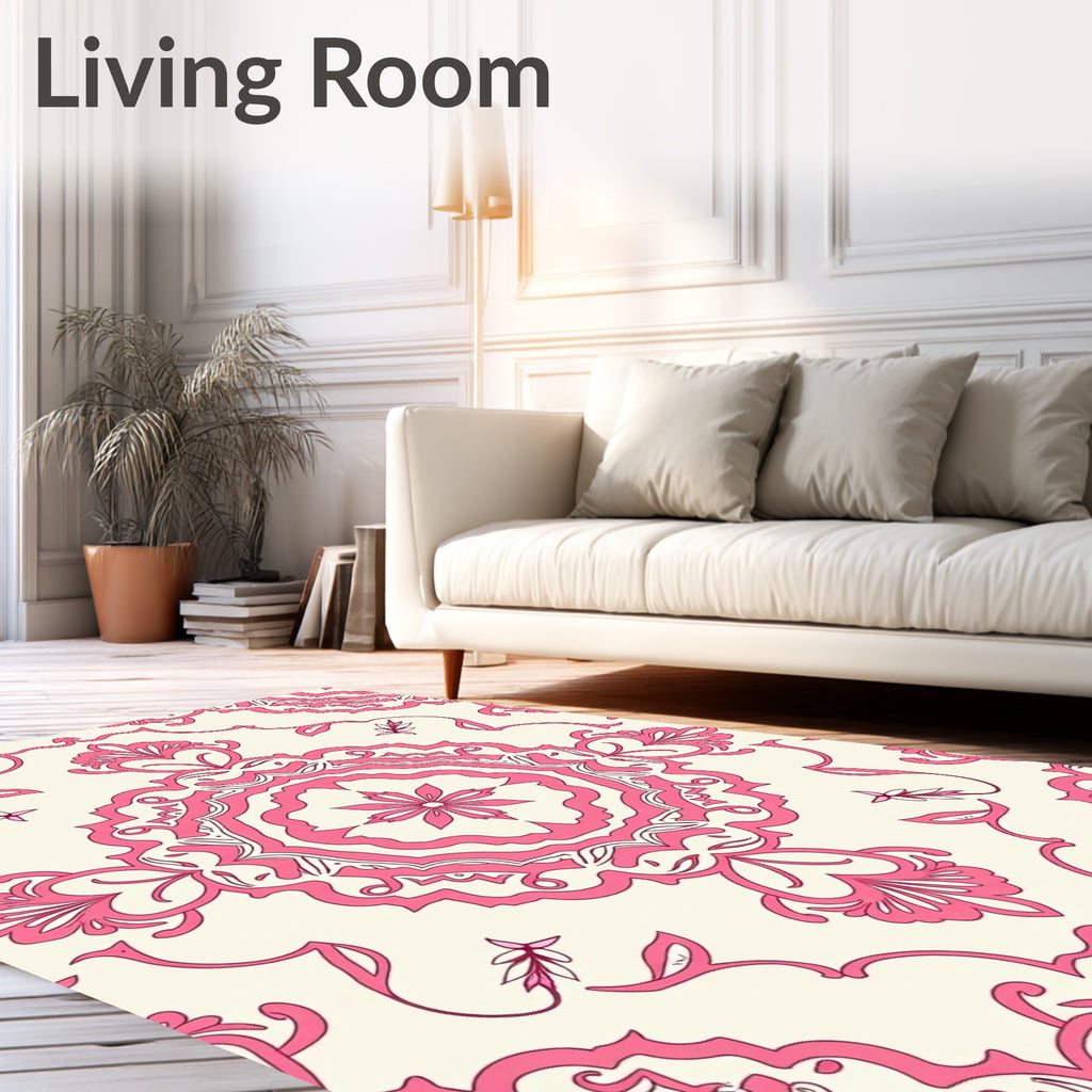 Pink Floral Medallion Damask Rug