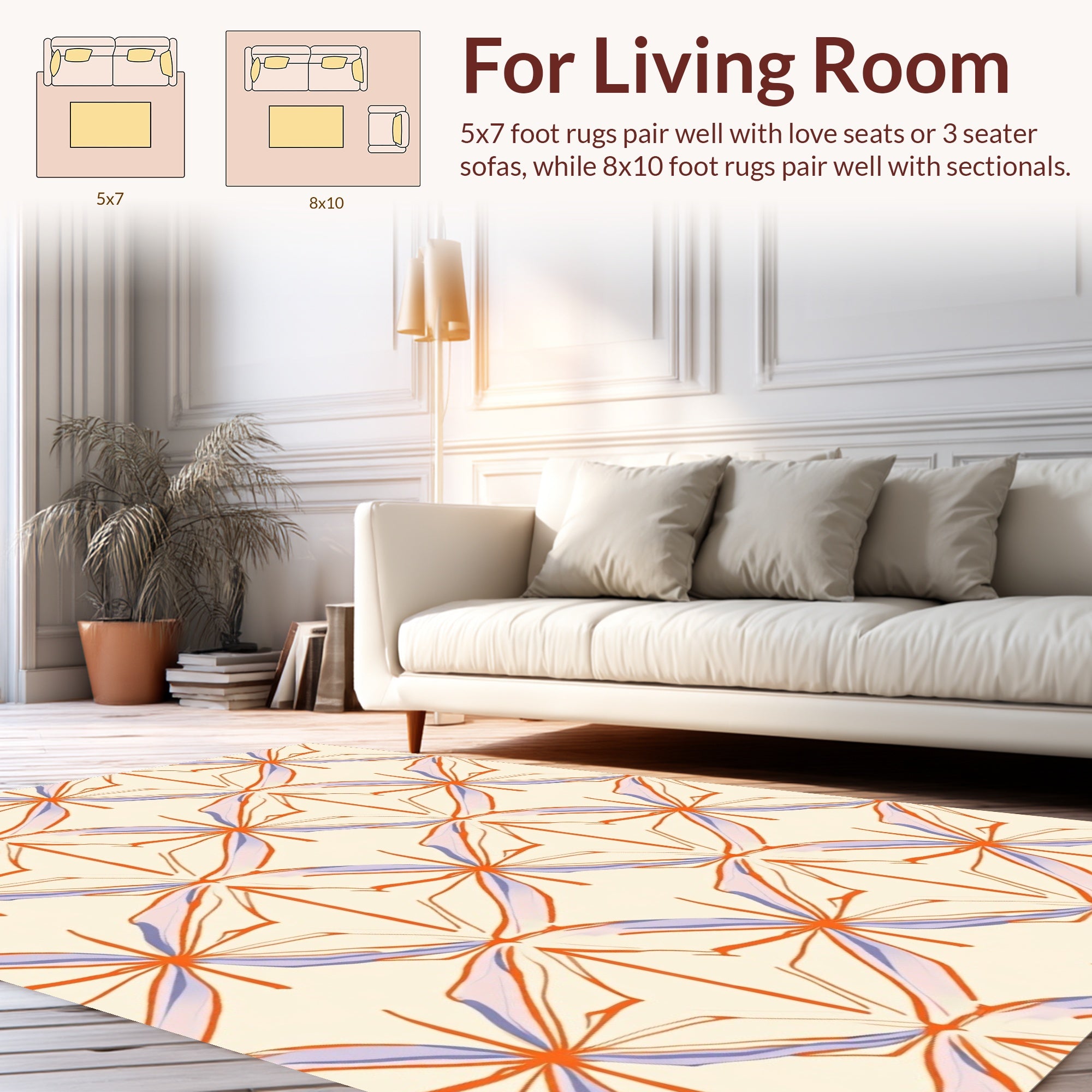 Orange Lavender Abstract Starburst Pattern Rug