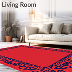 Ornate Red And Blue Floral Border Design Rug