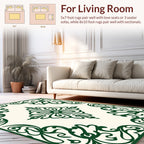 Elegant Emerald Leaf Scroll Design Rug