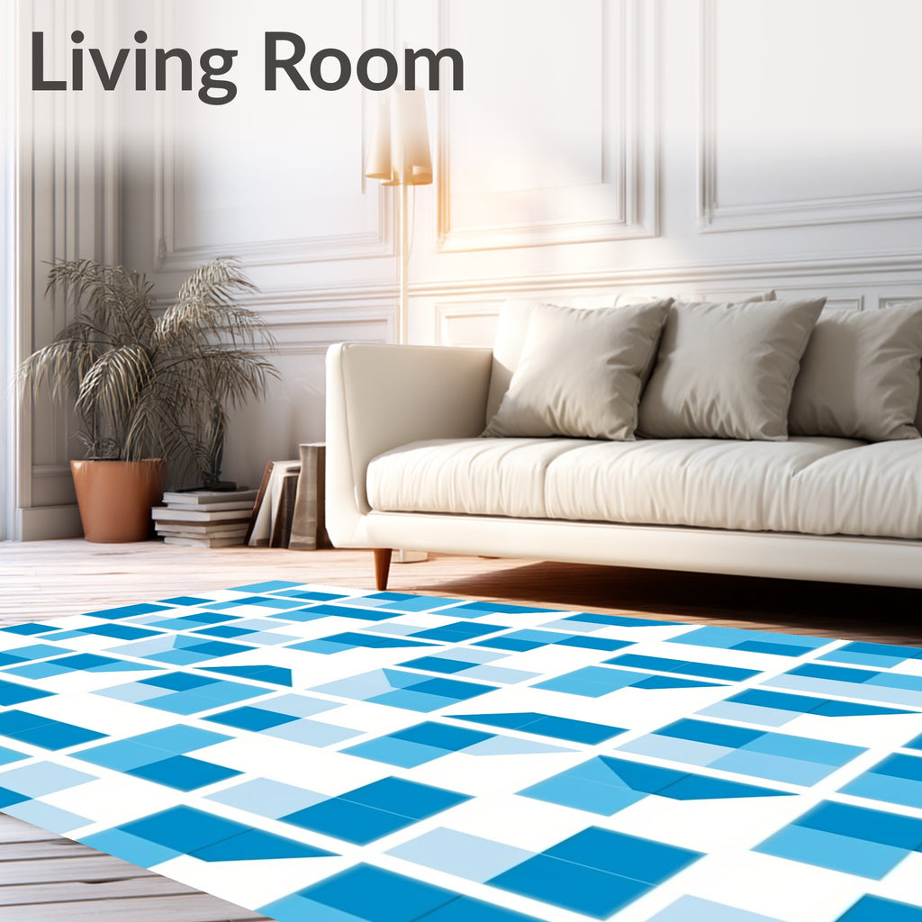 Cool Blue Geometric Tile Pattern Rug