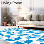 Cool Blue Geometric Tile Pattern Rug