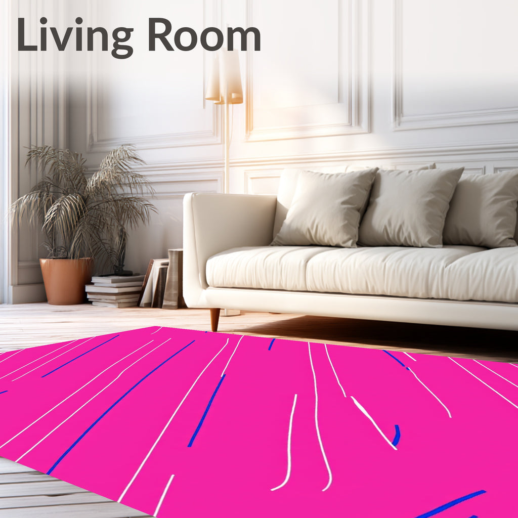 Vibrant Pink Blue White Streaks Rug