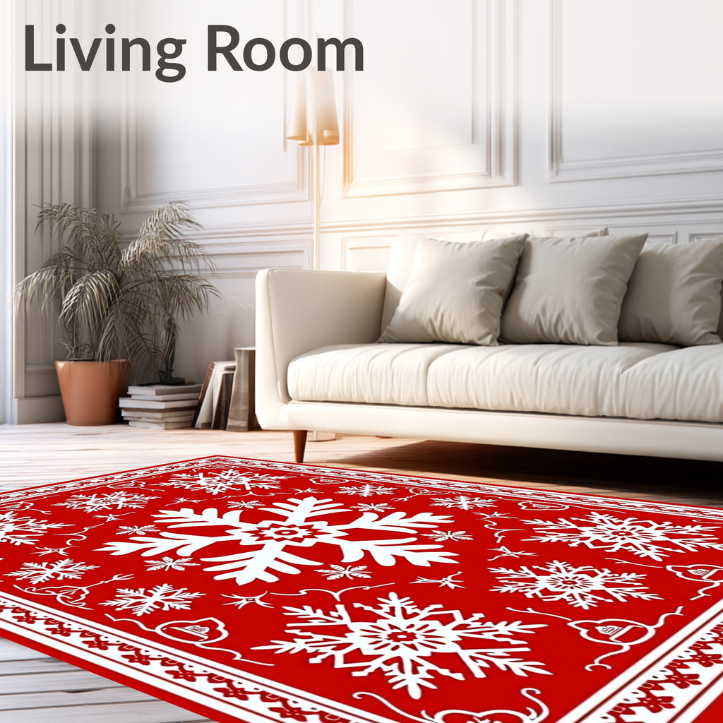 Red White Snowflake Festivity Pattern Rug