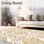 Gold Damask Flourish Pattern Rug