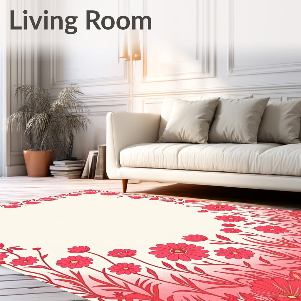 Vibrant Raspberry Floral Border Design Rug