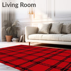 Classic Red Black Plaid Pattern Rug