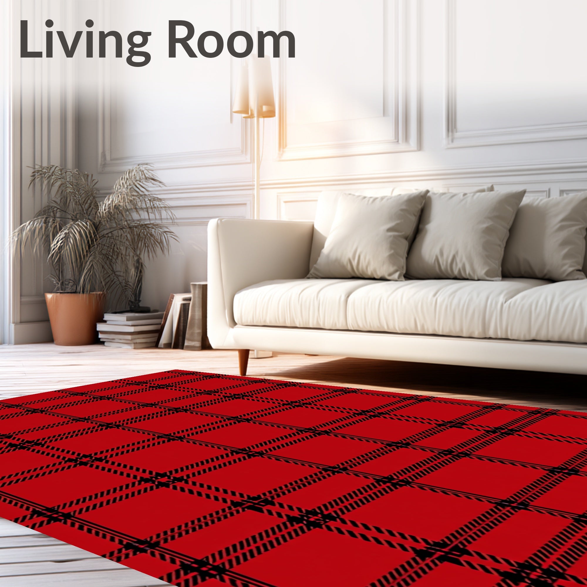 Classic Red Black Plaid Pattern Rug