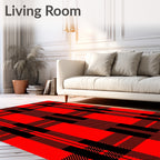Bold Red Black Plaid Pattern Rug