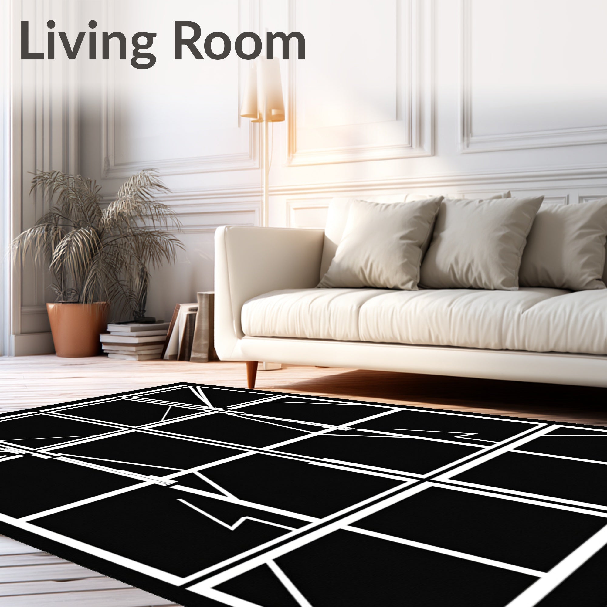 Monochrome Linear Abstract Grid Design Rug