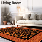 Orange Floral Medallion Border Rug