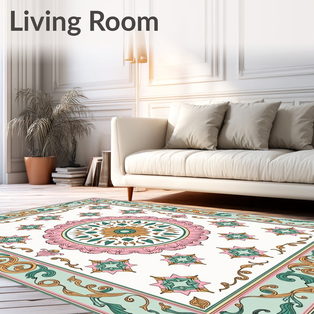 Pastel Floral Medallion Diamond Pattern Rug