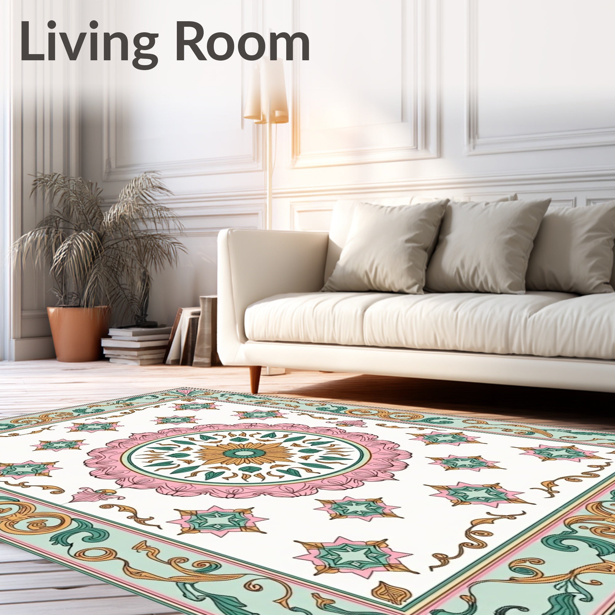 Pastel Floral Medallion Diamond Pattern Rug