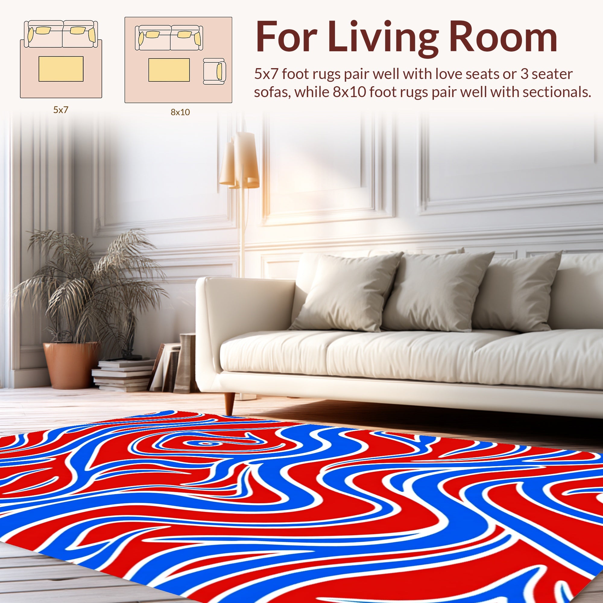 Bold Red Blue Swirl Pattern Rug