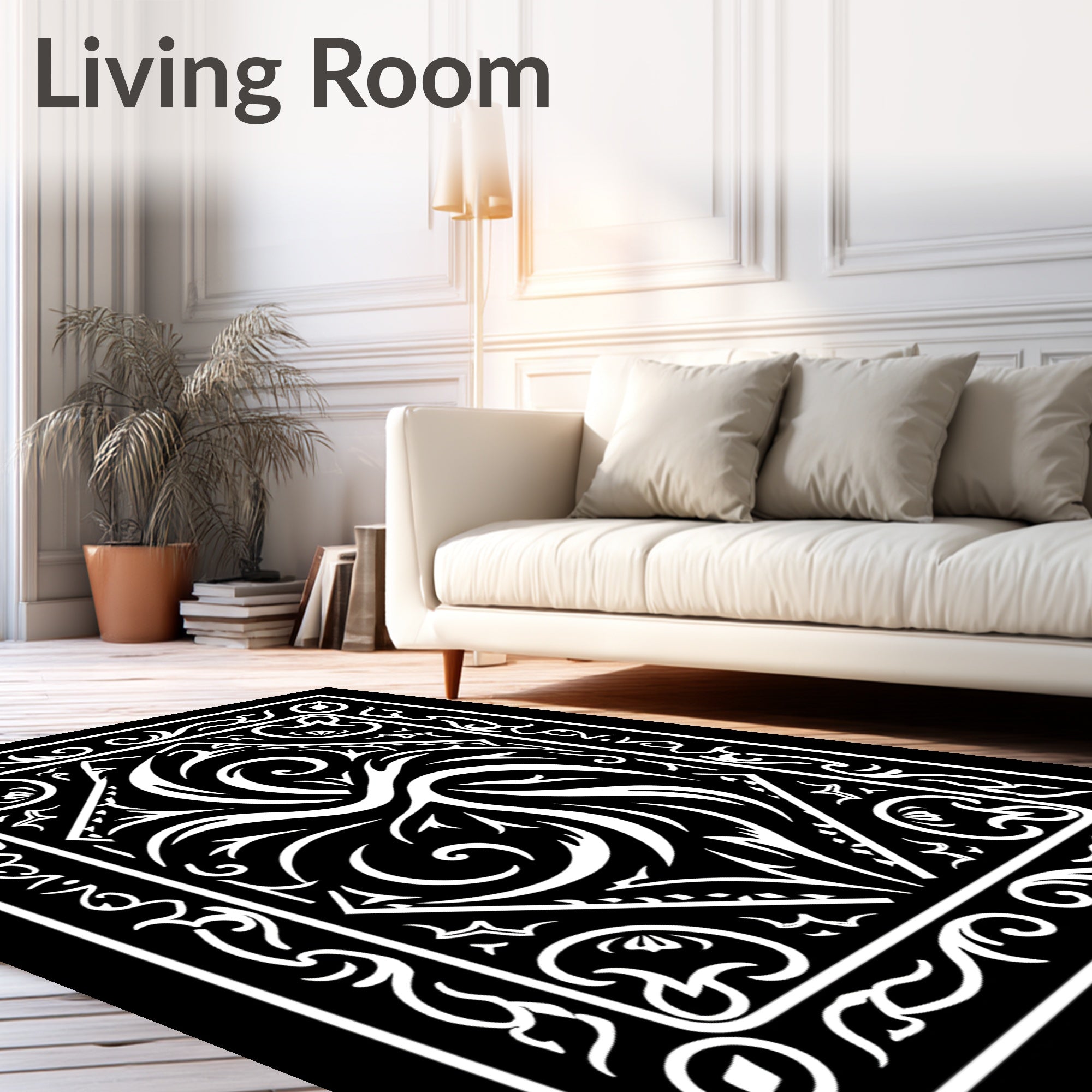 White Swirl Paisley Ornate Frame Rug