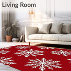 Red Winter Snowflake Pattern Rug