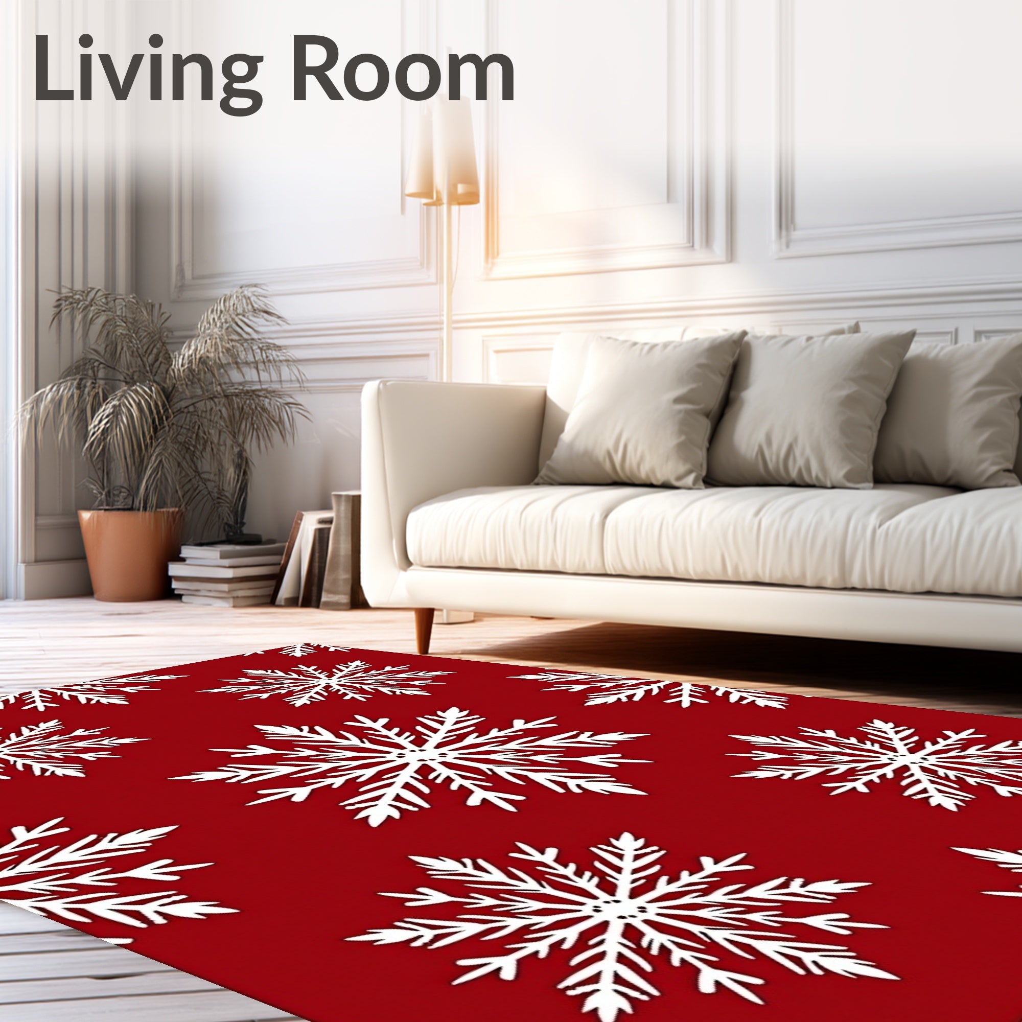 Red Winter Snowflake Pattern Rug