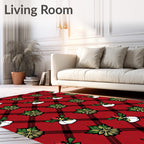 Red Plaid Festive Floral Design Rug
