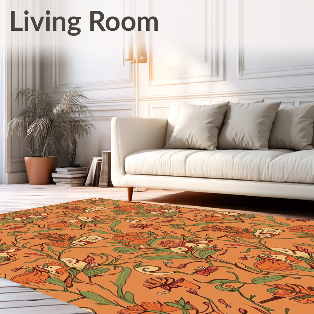 Art Nouveau Floral Vines Orange Rug