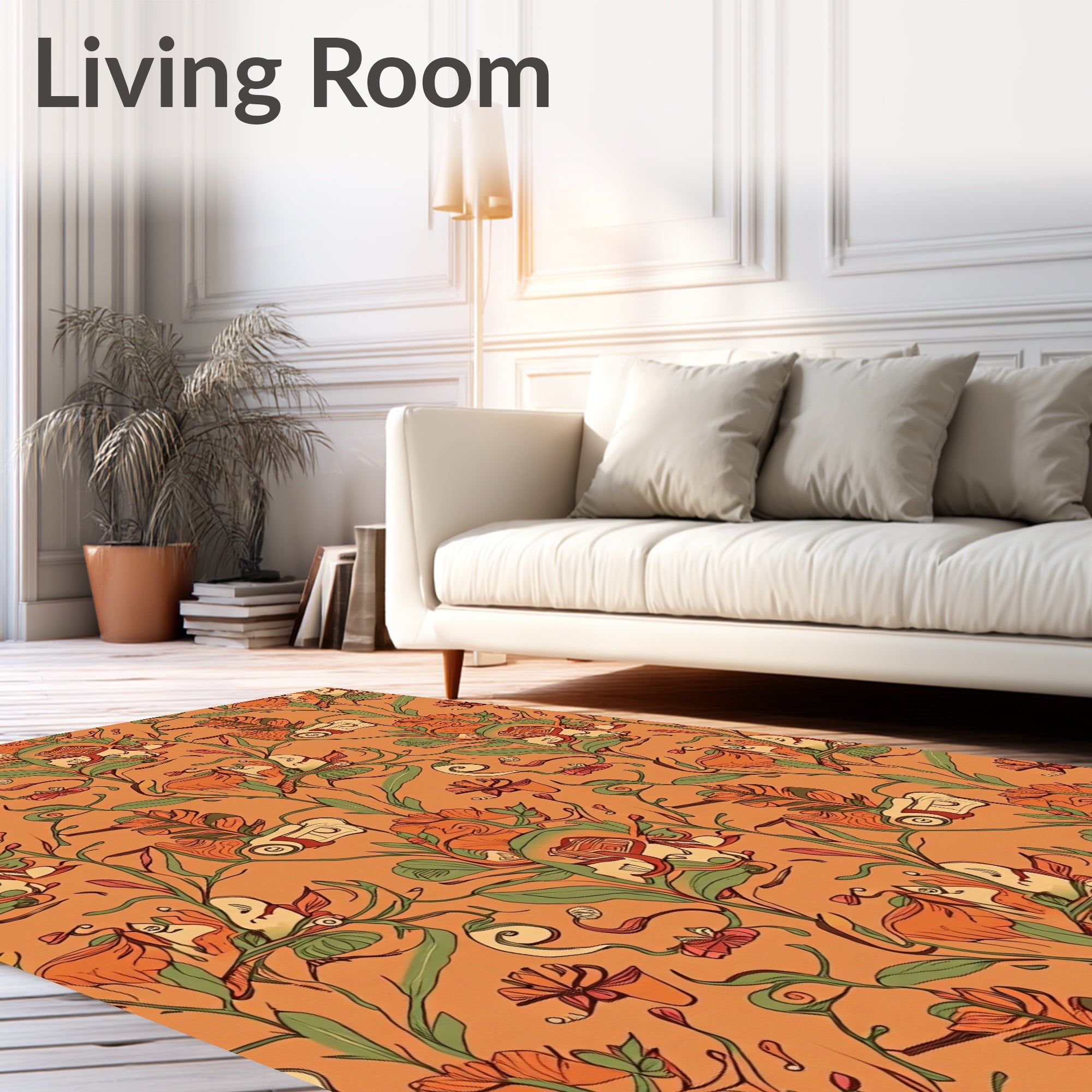 Art Nouveau Floral Vines Orange Rug