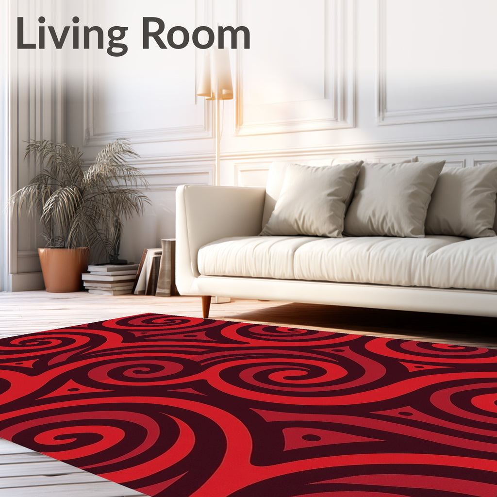 Red Swirling Tribal Pattern Rug