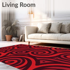 Red Swirling Tribal Pattern Rug