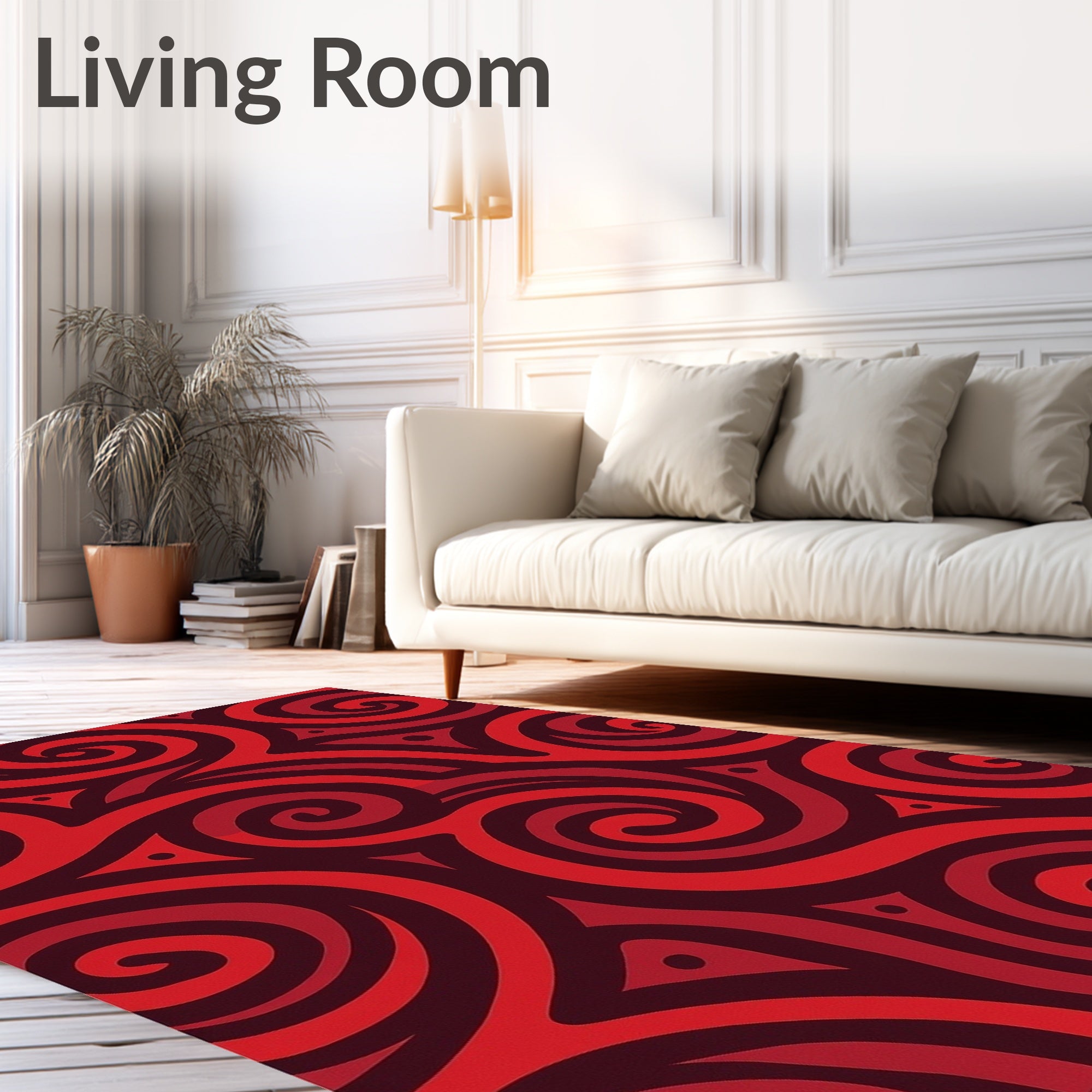 Red Swirling Tribal Pattern Rug