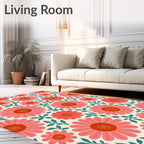 Coral Daisy Floral Pattern Rug