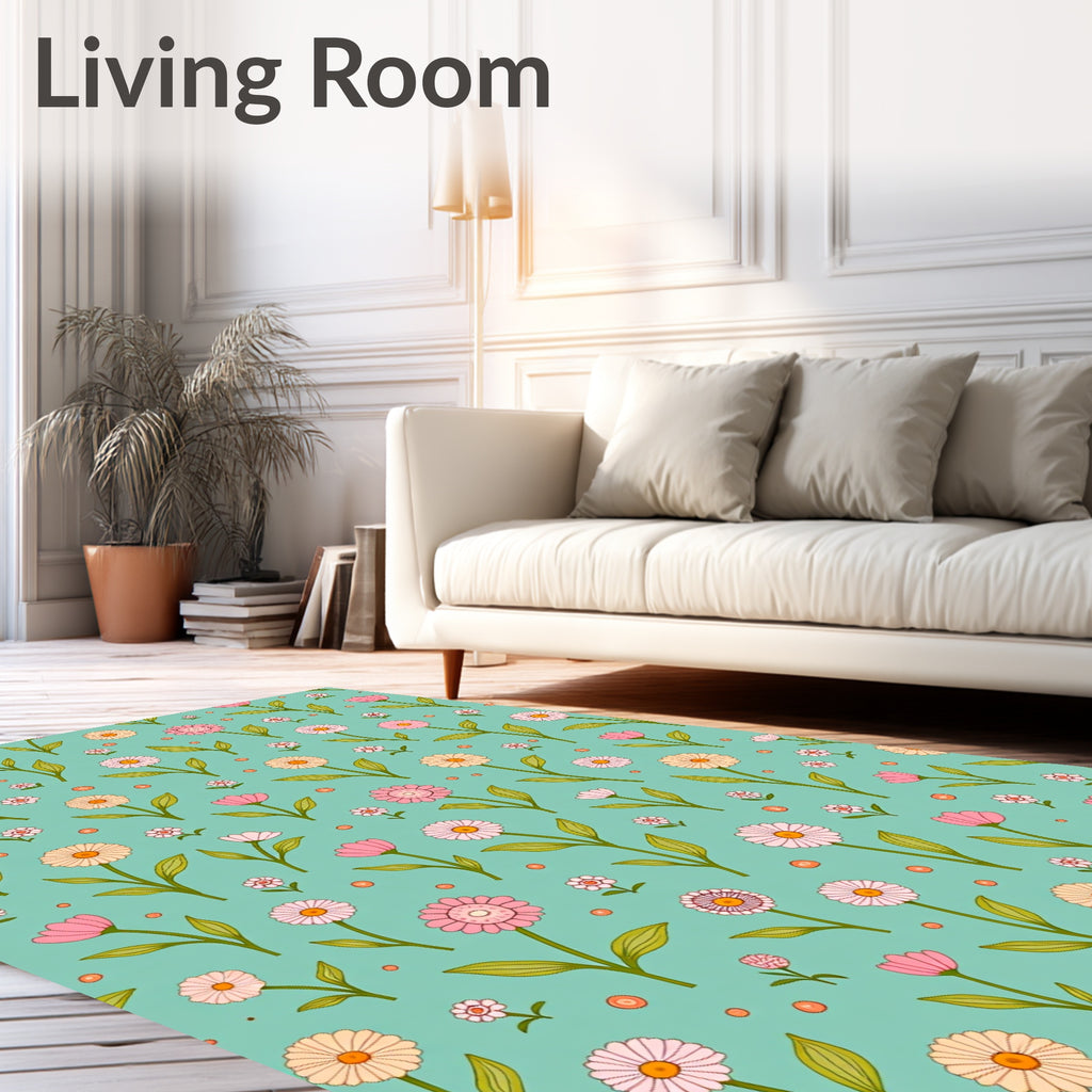 Retro Daisy Floral Pattern Rug