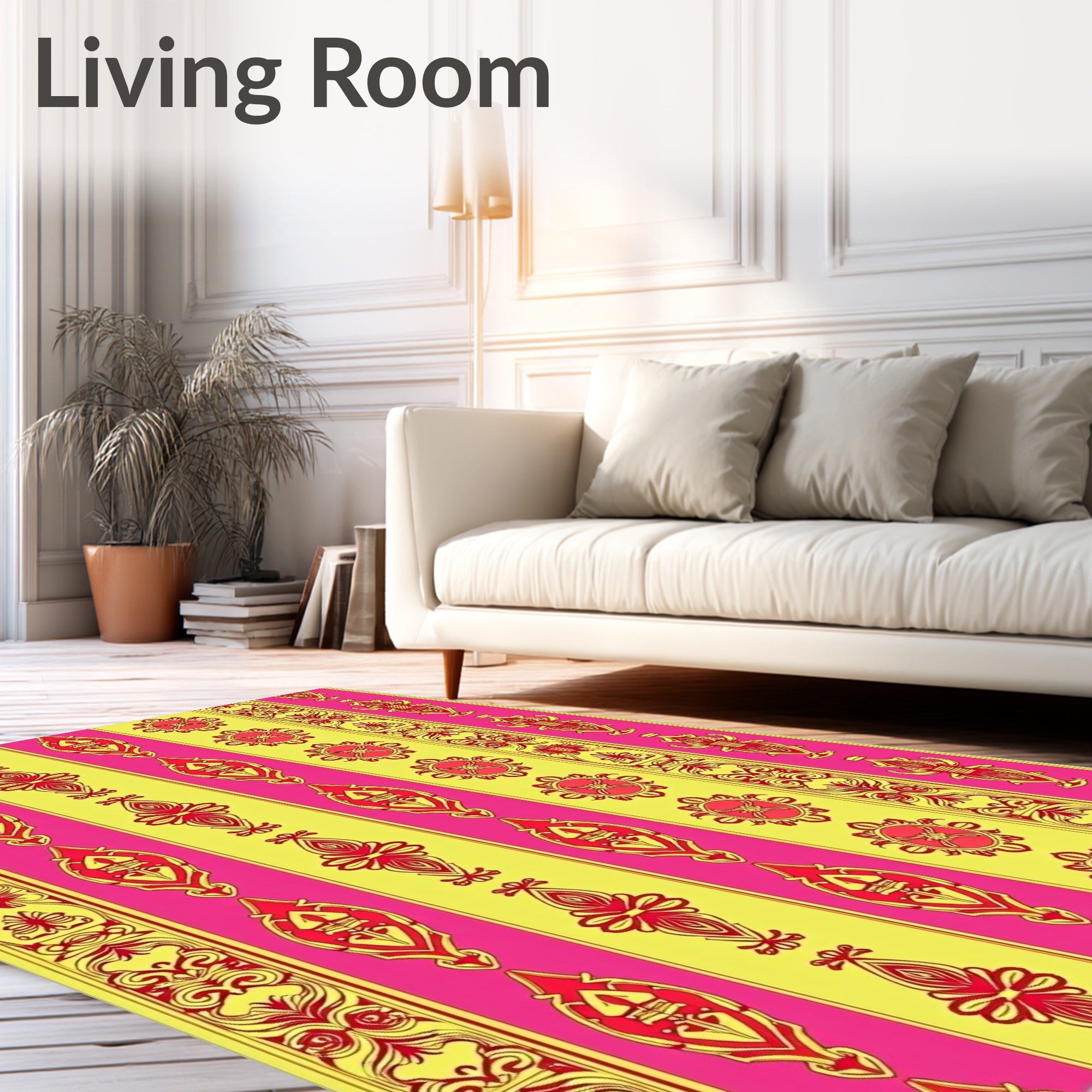 Bright Floral Geometric Stripe Design Rug