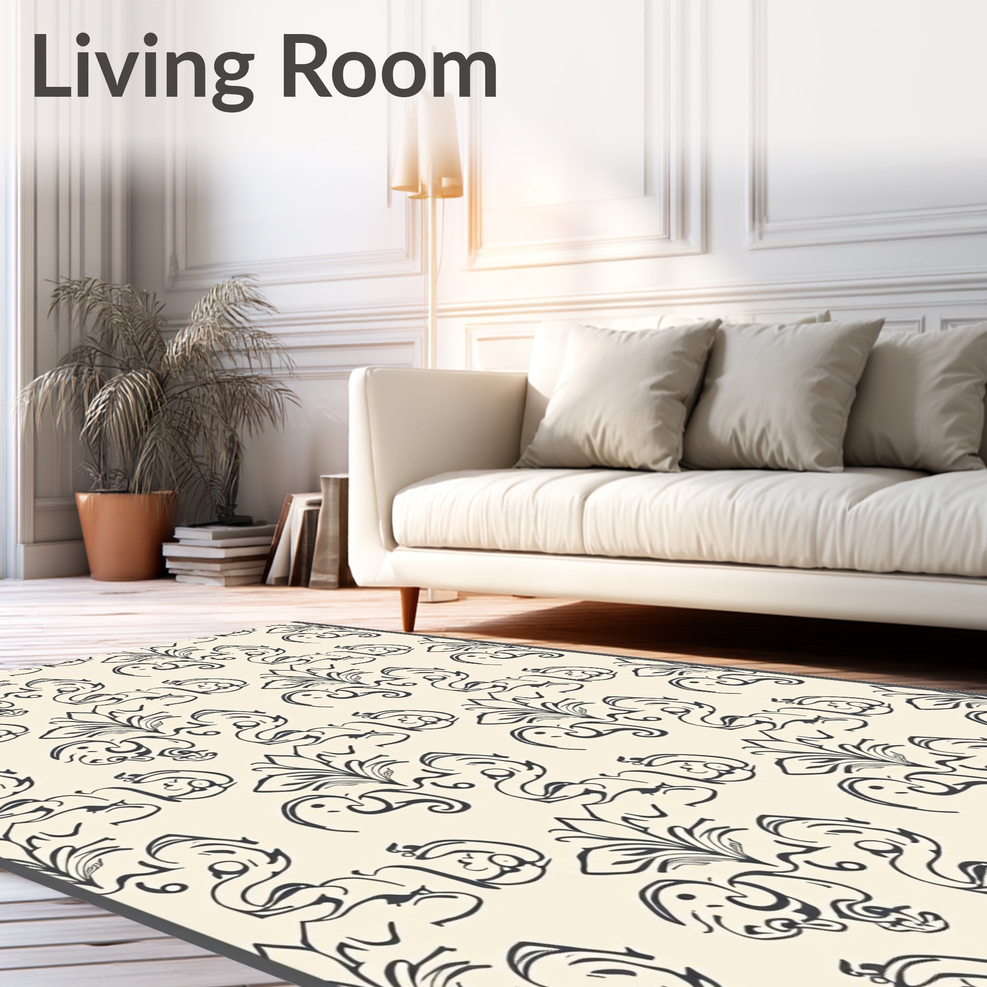 Classic Floral Elephant Motif Design Rug