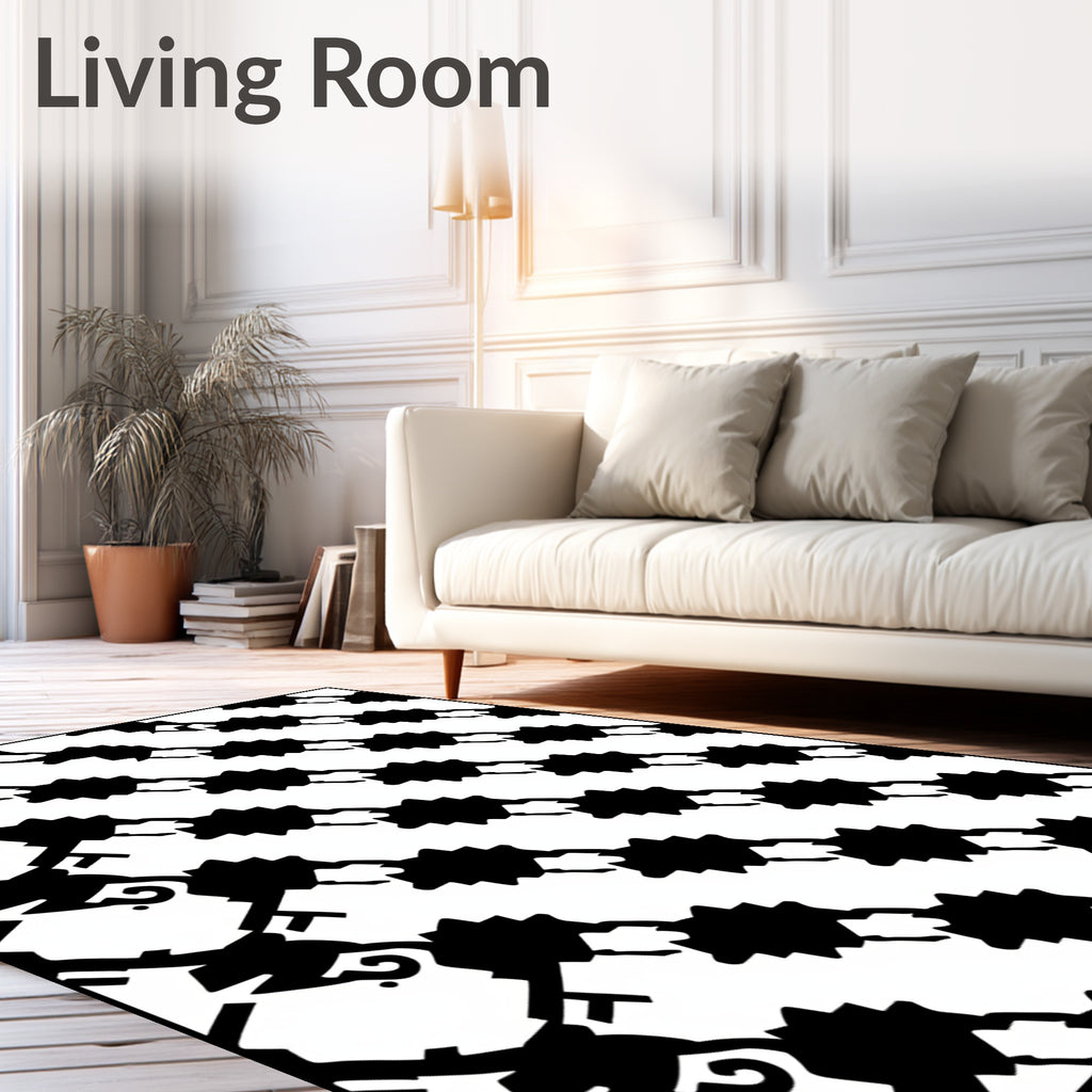 Black White Diagonal Starburst Chain Rug