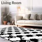 Black White Diagonal Starburst Chain Rug
