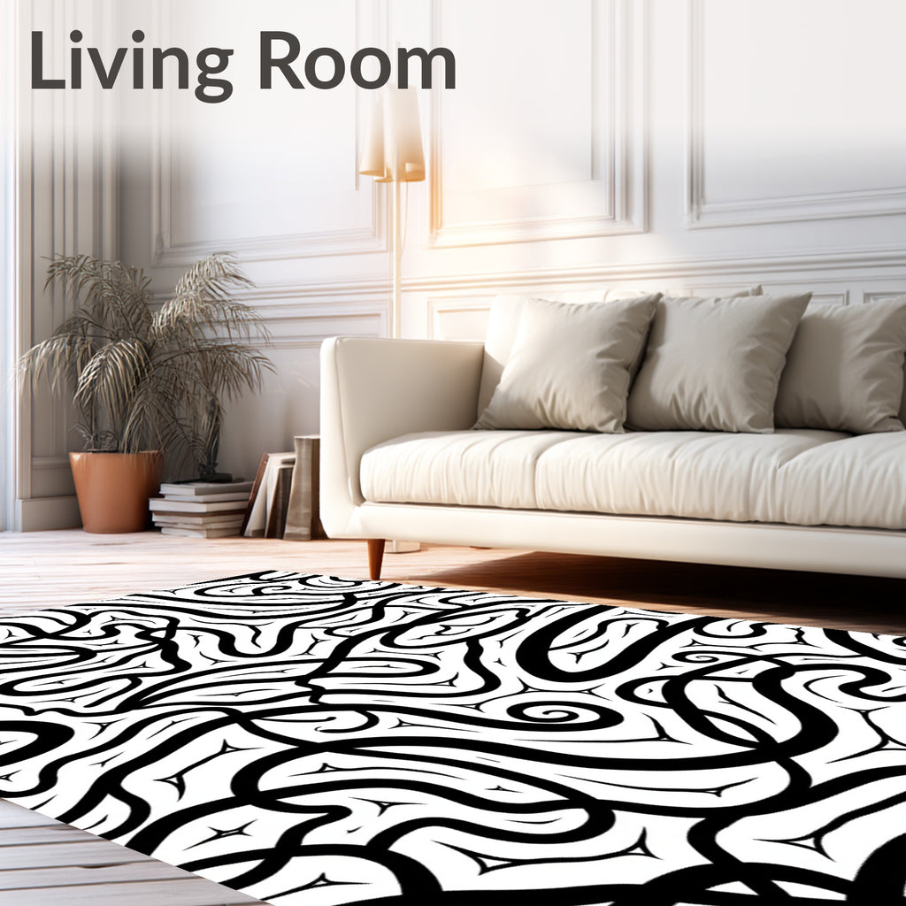 Abstract Black White Swirling Lines Rug