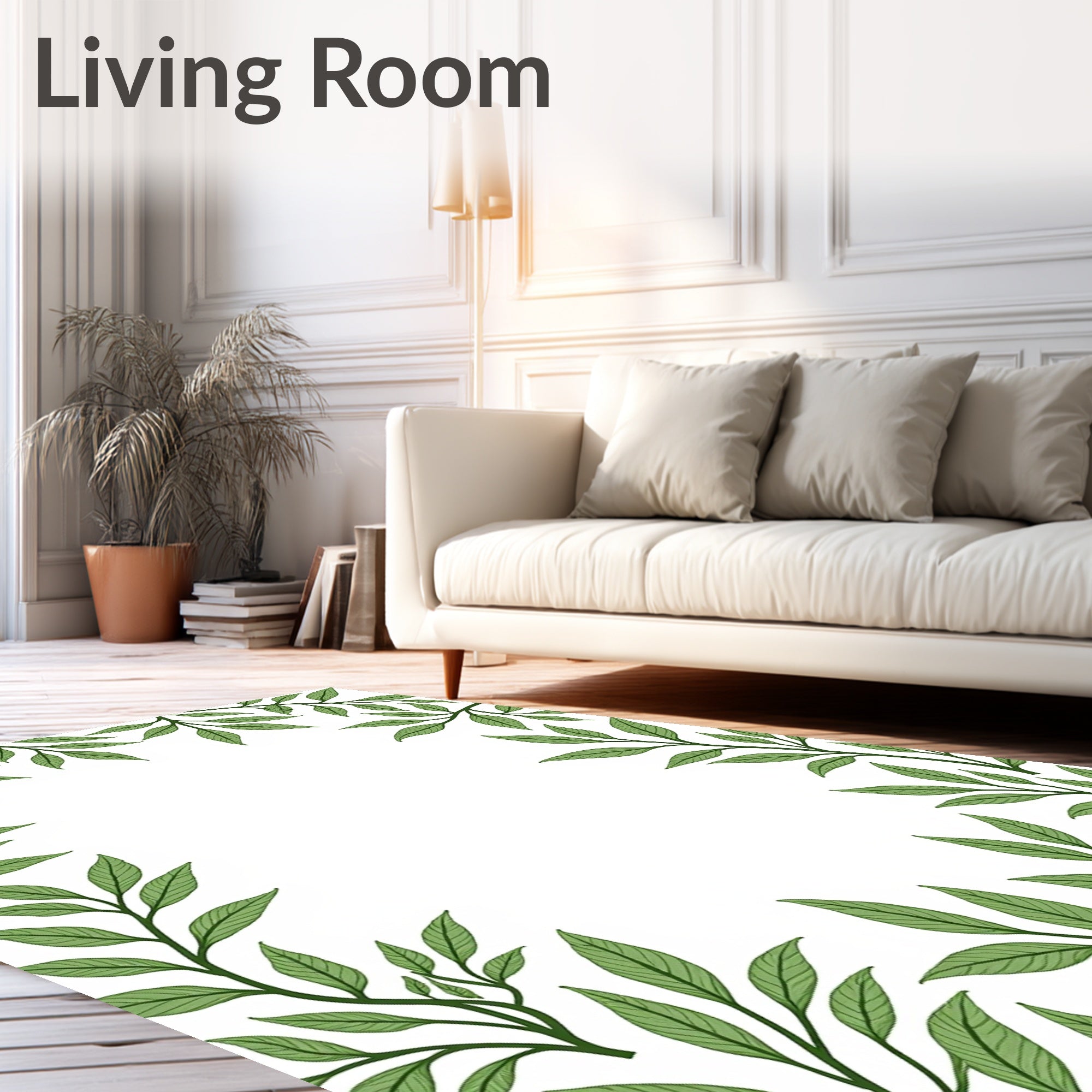 Green Leafy Branch Border Rug