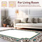 Dark Teal Brown Floral Scroll Border Rug