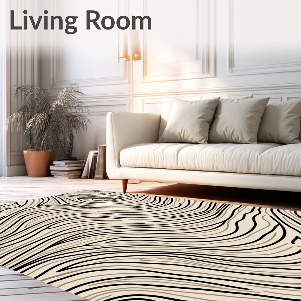 Beige and Black Swirl Wood Grain Rug