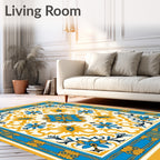 Azure Yellow Floral Medallion Rug