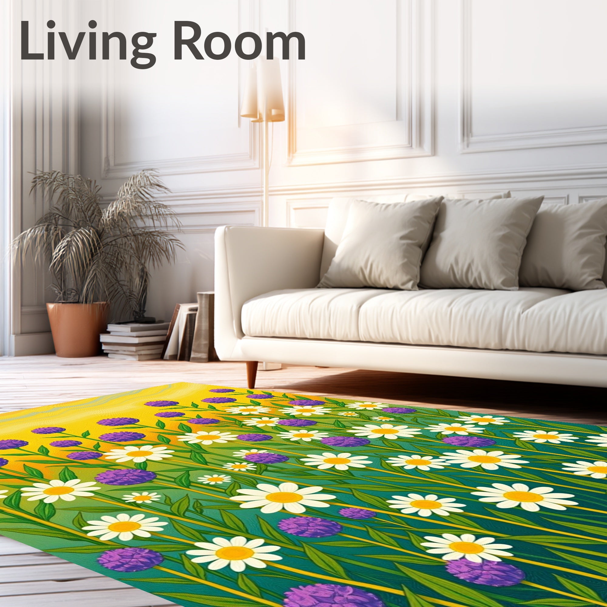 Vibrant Field of Daisies and Florets Rug
