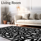 Classic Black White Leaf Pattern Rug