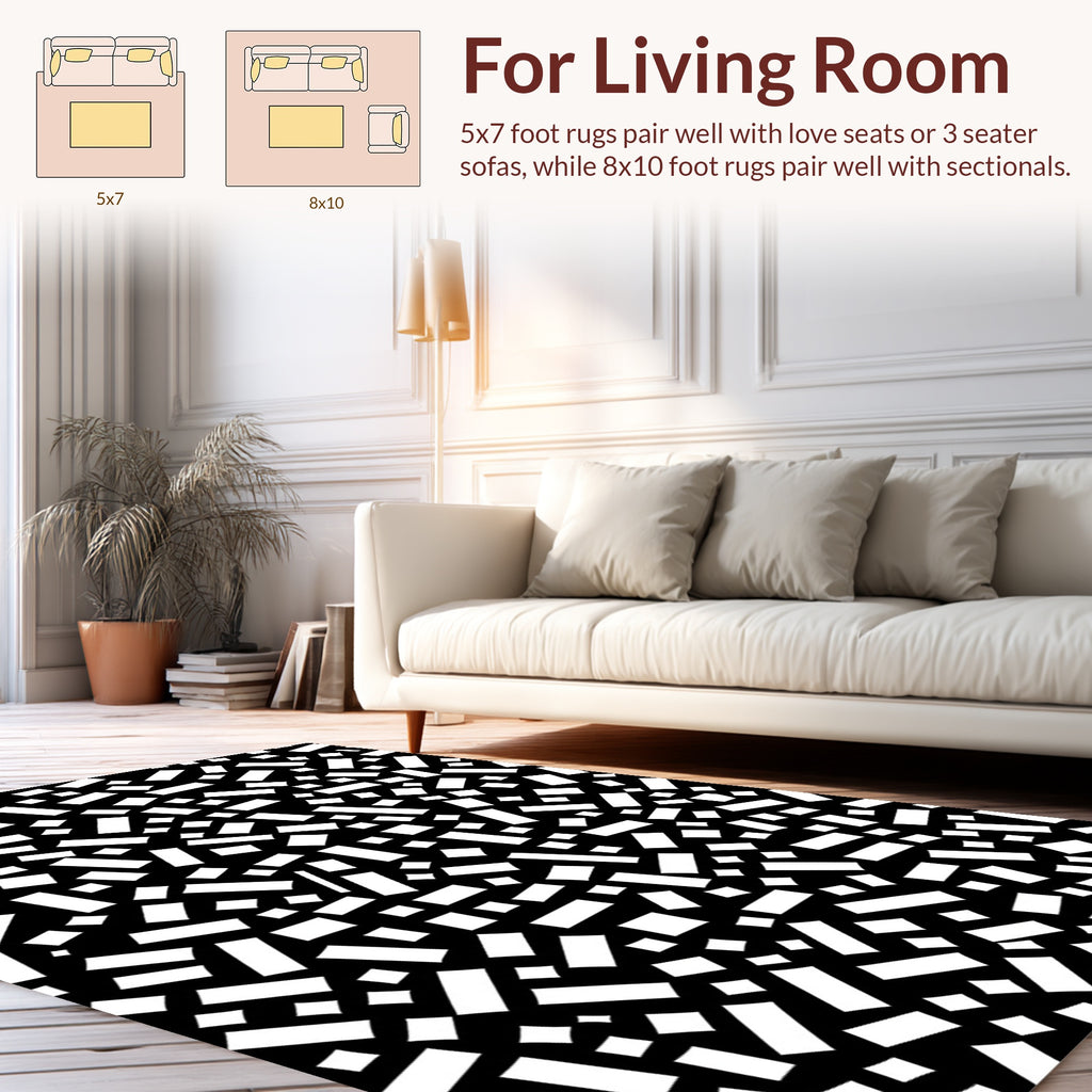 Abstract Black White Rectangular Pattern Rug
