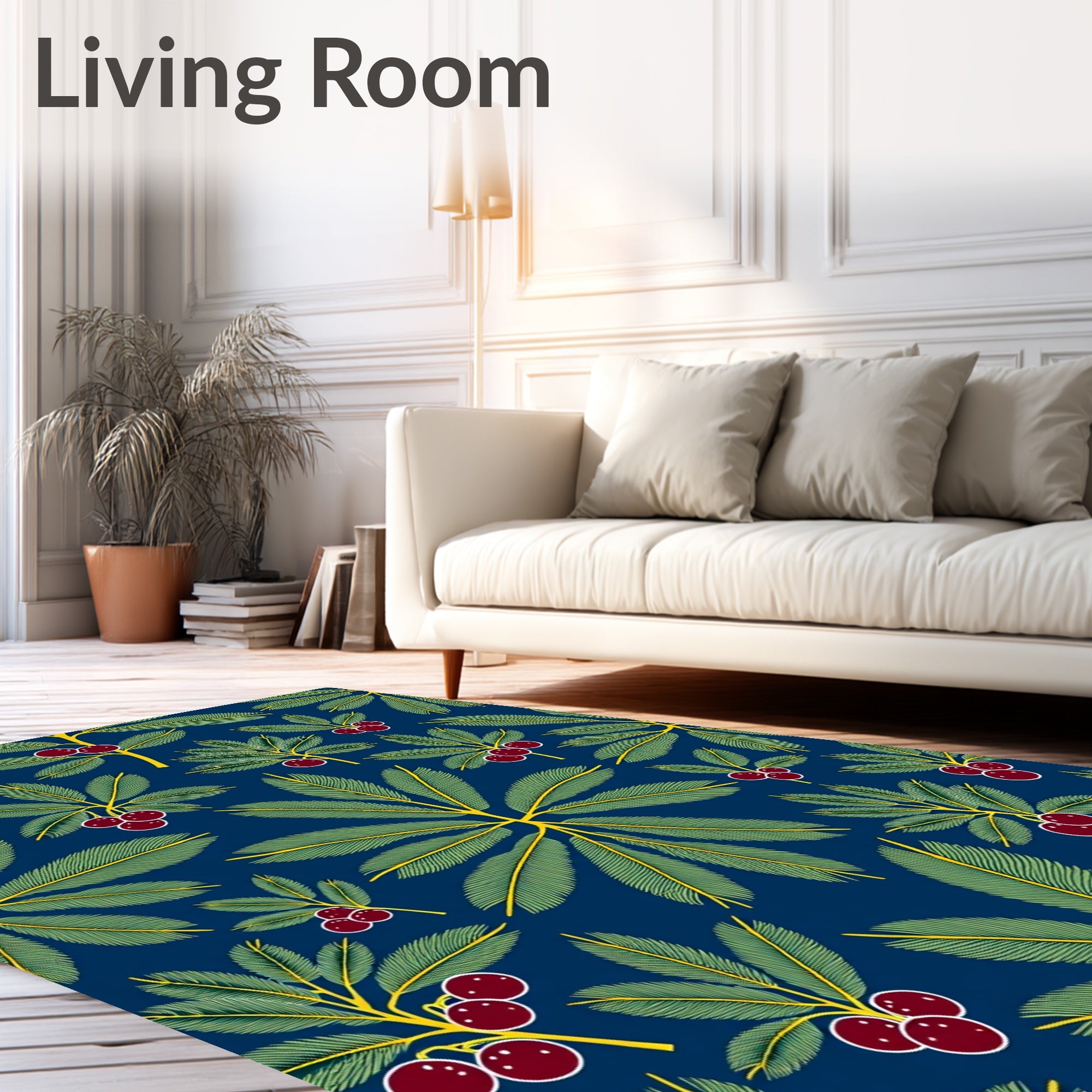 Deep Blue Tropical Berry Leaf Rug