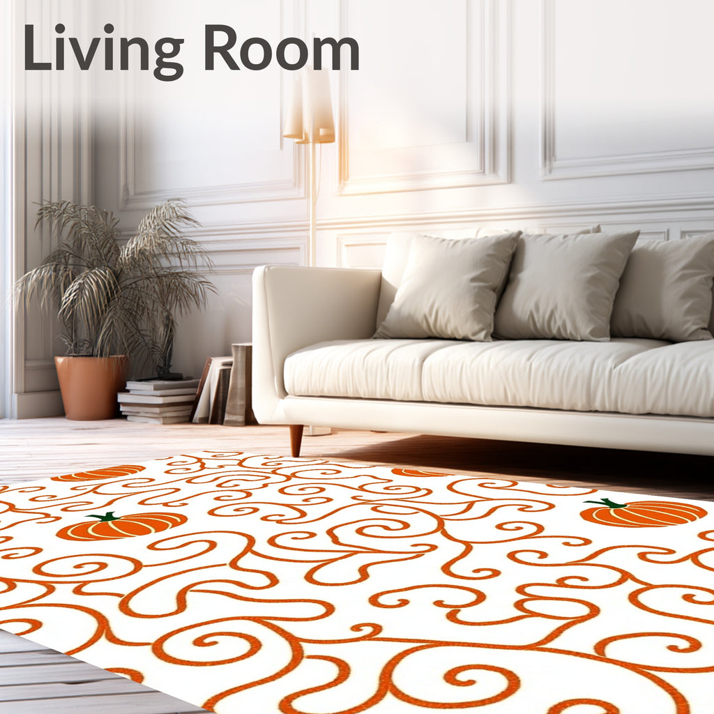 Autumn Pumpkin Vine Scroll Pattern Rug