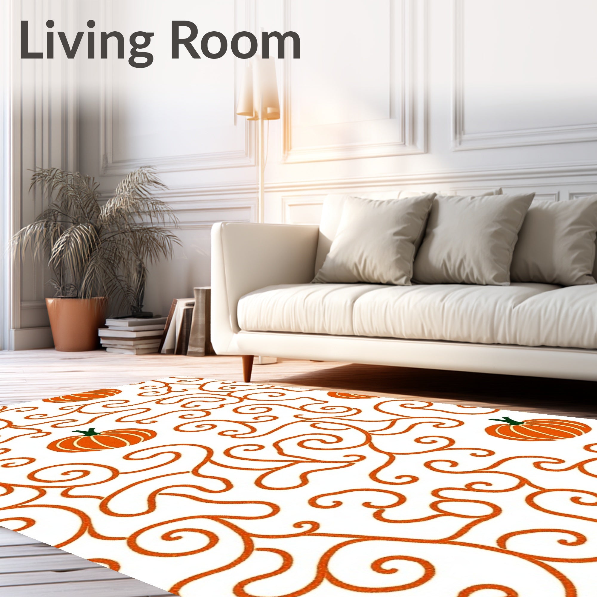 Autumn Pumpkin Vine Scroll Pattern Rug
