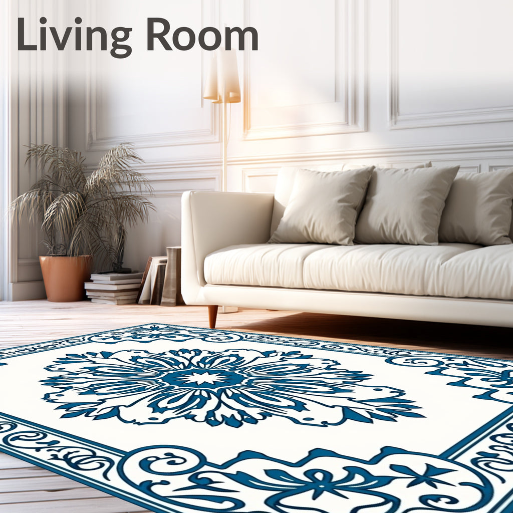 Antique Blue Floral Mandala Design Rug