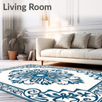 Antique Blue Floral Mandala Design Rug